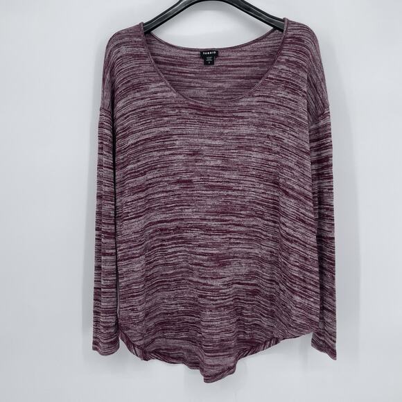 Torrid Women's Maroon Heathered Long Sleeve Top Size 1X Casual Stretch Comfort - Picture 2 of 8